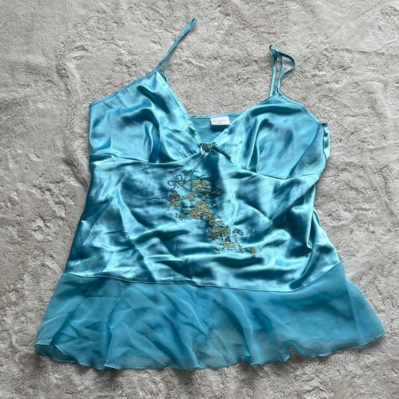 Secret Treasures Blue Satin Slip Dress – Floral Embroidery | Size XL | vintage - Picture 1 of 6